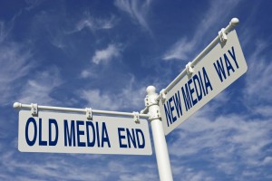 old media end and new media way intersection road sign, media change concept